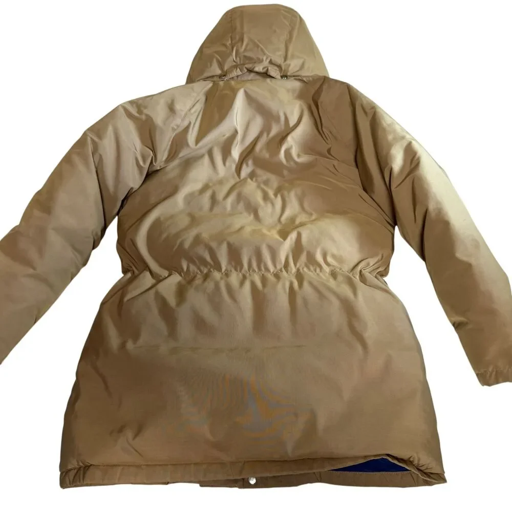 VTG 80s The North Face USA Made Down Parka Jacket Tan Blue Hooded Puffer
